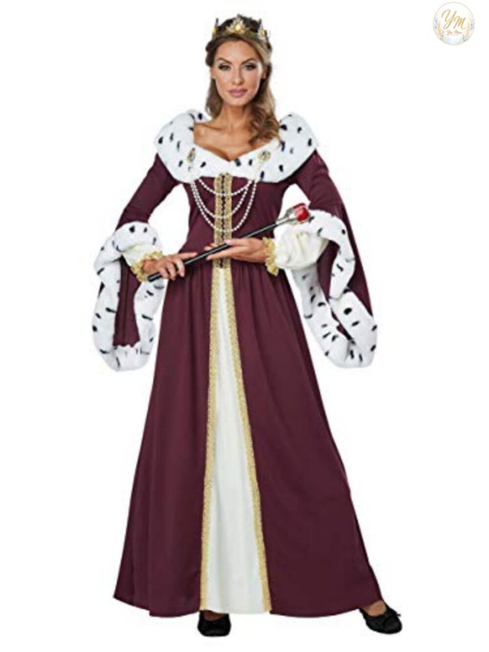 Royal Storybook Queen Costume Women's Large Dress Crown Pearl Chain